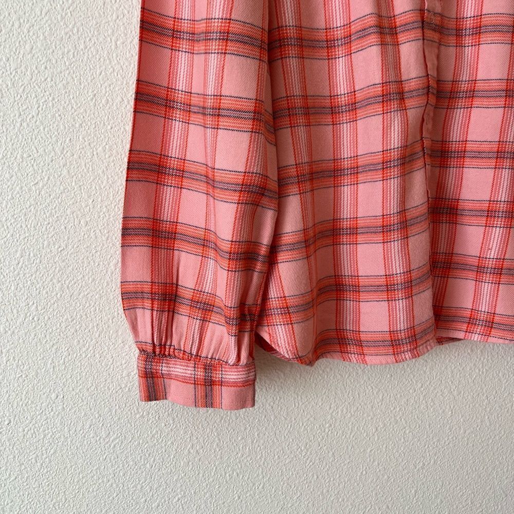 GAP Plaid Ruffle-Neck Blouse M - Picture 3 of 7